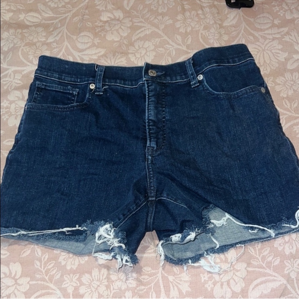 Express Dark Blue Distressed Denim Shorts